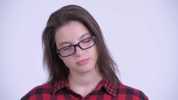 Face of Young Stressed Hipster Woman Looking Bored and Tired