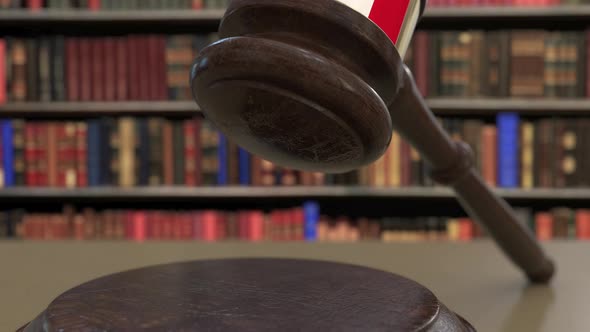 Flag of Peru on Falling Judges Gavel in Court