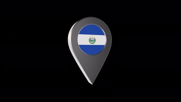 3d Animation Map Navigation Pointer With El Salvador Flag With Alpha Channel  - 4K