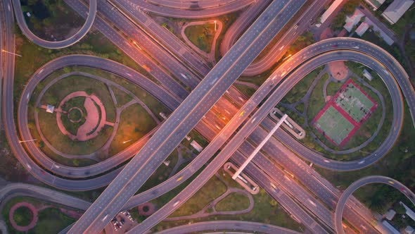 4K : Aerial hyperlapse drone shot of fast moving Highway road.