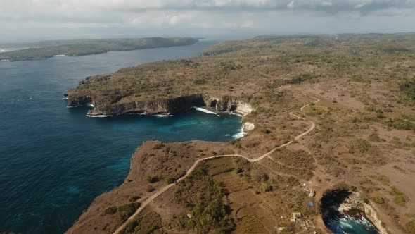 Seascape Cliffs Sea and Waves at Nusa Penida Bali Indonesia