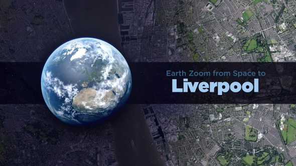 Liverpool (England, UK) Earth Zoom to the City from Space