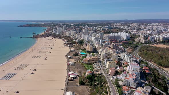 Beautiful Aerial Views of the Portuguese Southern City of Portimao Over the Stunning Beaches and