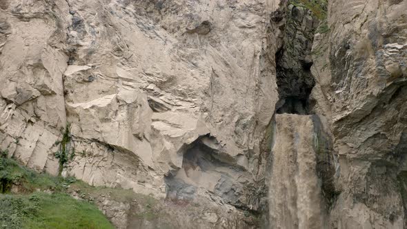 Dirty Waterfall Sultan High in the Mountains Near Elbrus in Summer