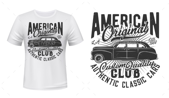 American Old Car T-Shirt Print Vector Mockup