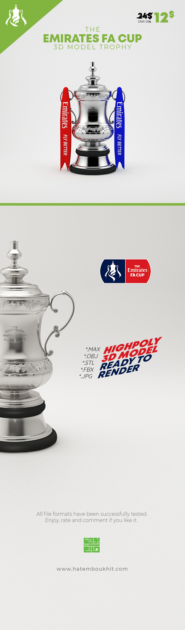 The Emirates FA Cup 3D Model Trophy
