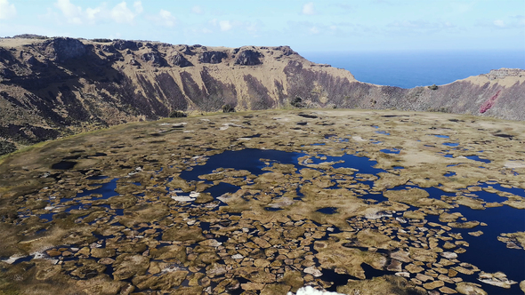 Crater of the Rano Kau volcano, Easter island.