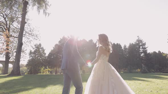 Wedding Couple. Lovely Groom and Bride. Happy Family. Man and Woman in Love