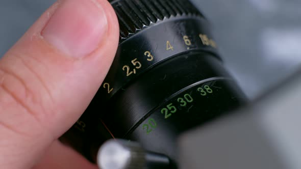 Closeup Vintage Photo Camera Details Setting Up the Film Camera