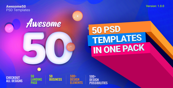 Awesome50 | A Wholesale Collection of 50 Multi Business Landing Pages and Home Pages PSD Template