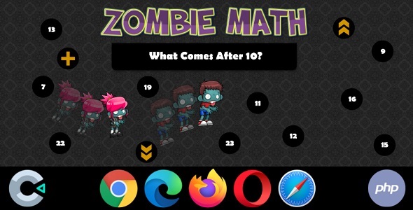 Zombie Math - HTML5 Game with Backend (Construct 3 | Construct 2 | c3p | capx | php)