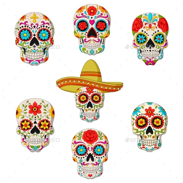 Mexican Sugar Skulls Clipart Set Graphic