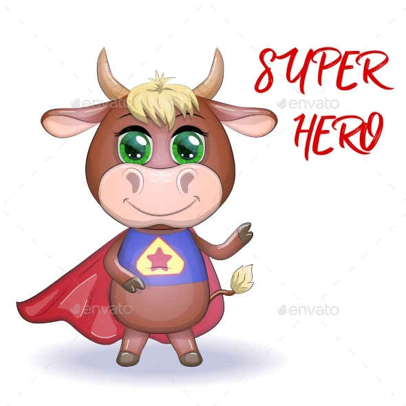 Cartoon Cow Super Hero