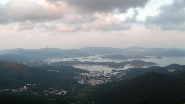 Cityscape Hong Kong City Silhouette Surrounded By Hills