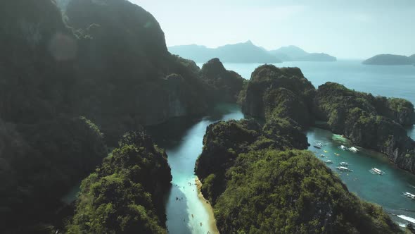 Tourist Vacation at Cruise Boats on Ocean Bay Aerial