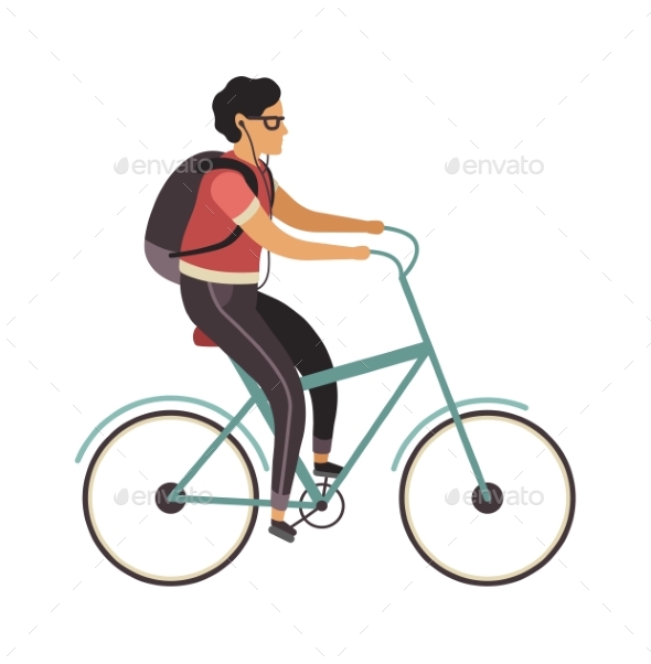 Man Riding Bicycle. Simple Character Cyclist Guy