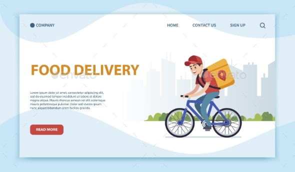 Food Delivery Landing Page. Cyclist with Box