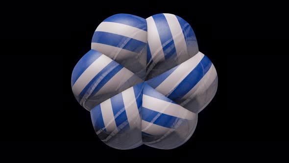 Abstract animation of a rugby ball and blue and white helmets