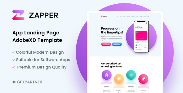 Zapper – App Landing Page Adobe XD Template