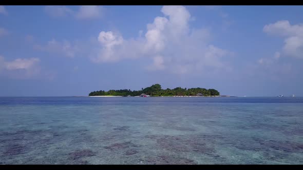 Aerial flying over nature of beautiful seashore beach journey by aqua blue lagoon with white sand ba