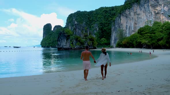 Koh Hong Island Krabi Thailand Couple of Men and Woman on the Beach of Koh Hong Tropical White Beach