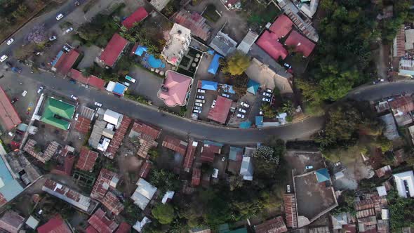 Aerial view of a street corner