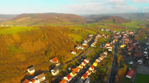 drone flight over a small rural village in Germany