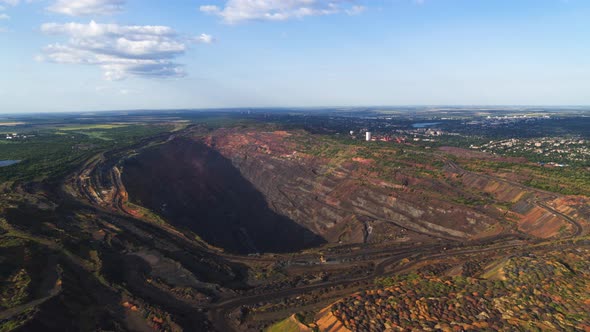 Open Pit Iron Ore Quarry Panoramic Industrial Landscape Aerial View