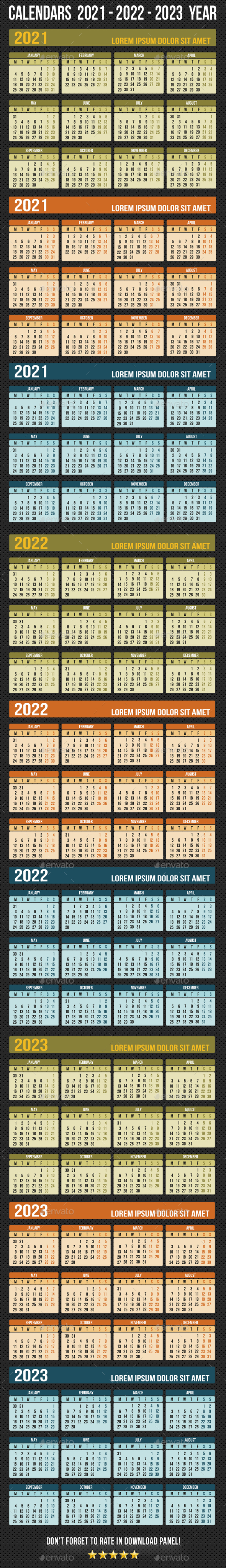 Calendars  2021 - 2022 - 2023 Year