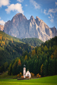 Ranui church in front of Dolomites mountain in autumn - PhotoDune Item for Sale