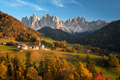 Autumn landscape with church with Dolomites mountains - PhotoDune Item for Sale