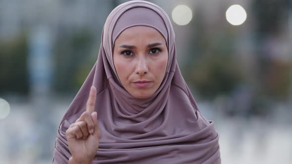 Female Portrait Outdoors in City Serious Islamic Woman Muslim Dissatisfied Girl Wears Hijab Looking