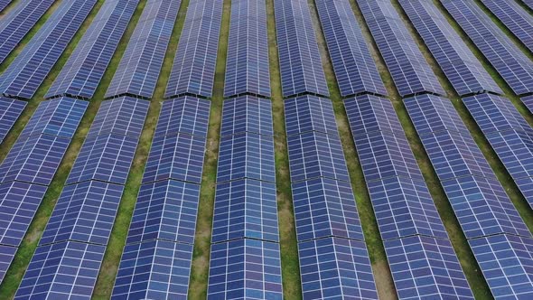 Aerial view of solar panels along Karnaphuli river, Bangladesh.