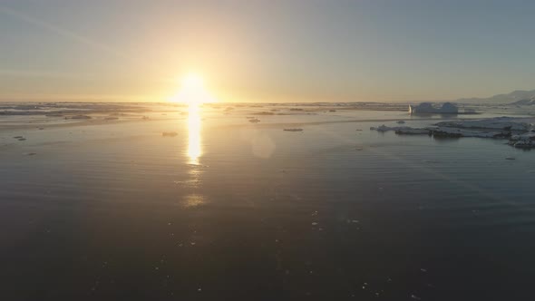 Sunset Antarctica Aerial Drone Flight