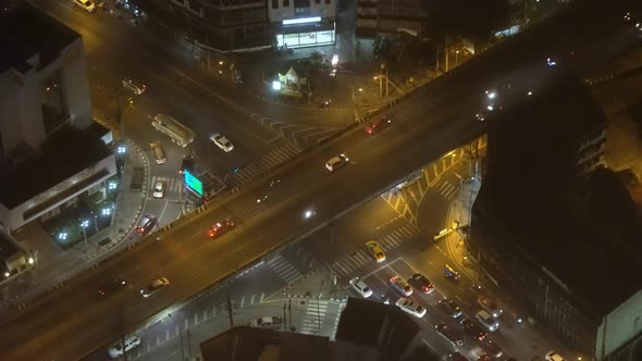 Car Traffic in A Night City at A Crossroads