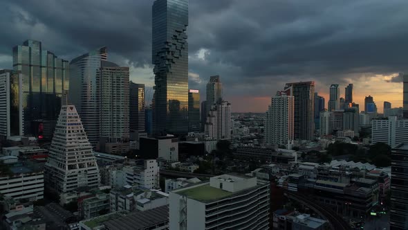 4k Aerial city view of Bangkok dowtnown, Flying over Bangkok, Thailand.