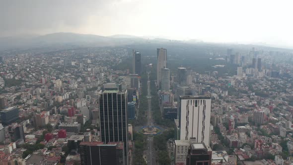 Aerial View of Straight Boulevard Surrounded By Tall Modern Office Buildings