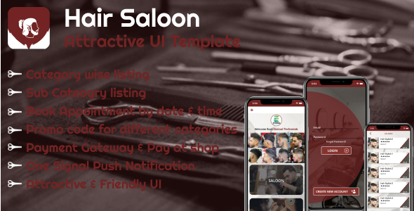 Hair Saloon (iOS) Template – Book Appointment for different Categories.