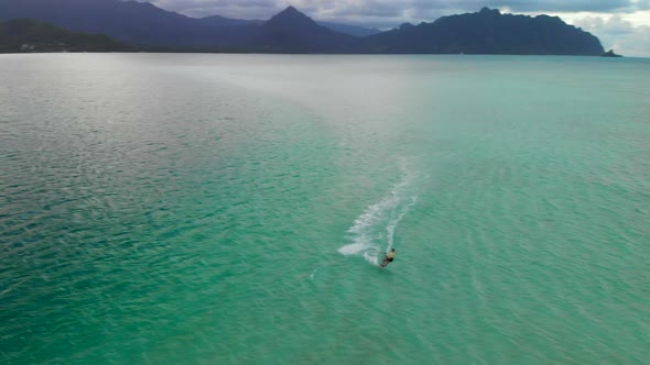 Aerial of Kite Boarder in Kaneohe Bay