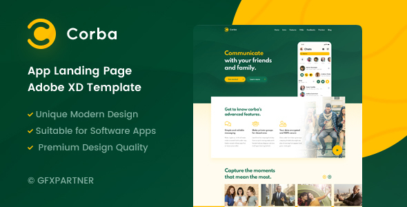 Corba – App Landing Page Adobe XD Template