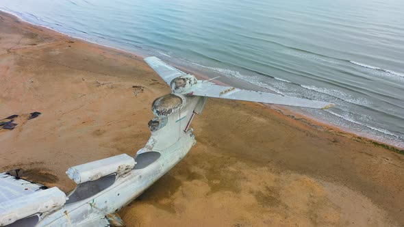 Soviet Military Aircraftekranoplan Lun on the Coast of the Caspian Sea