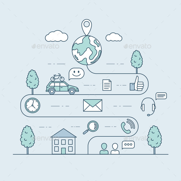Traveling By Car Vector Cartoon Outline