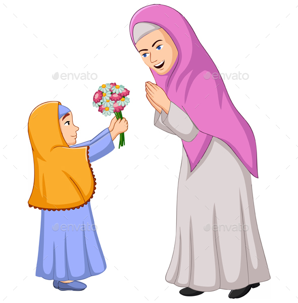 Muslim Children and Mothers Loving Each Other