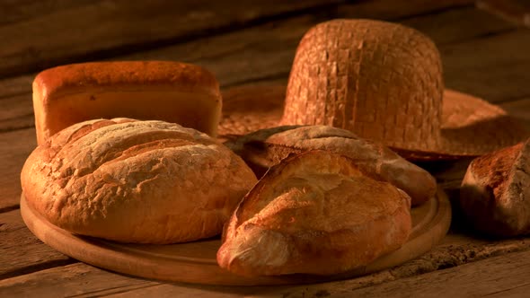 Set of Freshly Baked Bread on Rustic Background