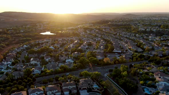 Aerial View of Residential Modern Subdivision During Sunset