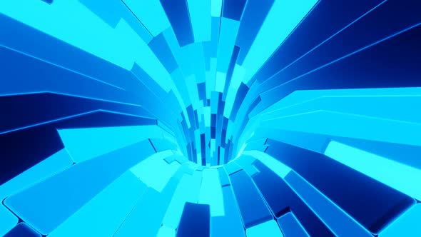 Hypnotic Endless Tunnel, 3D Blue Sci-Fi VJ Loop Motion Graphics