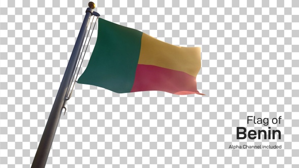 Benin Flag on a Flagpole with Alpha-Channel