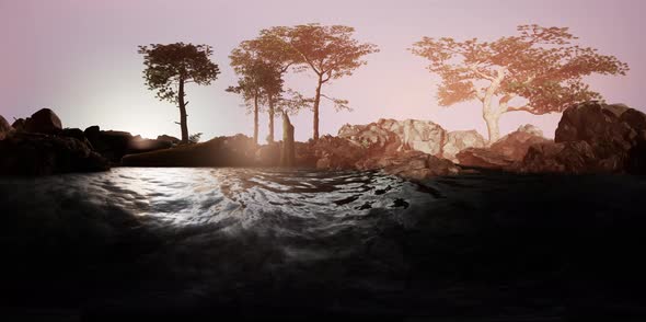 VR 360 Camera Moving Near Rocky Island alt