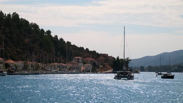 View From the Sea to the Poros Marina Sea Port Greece