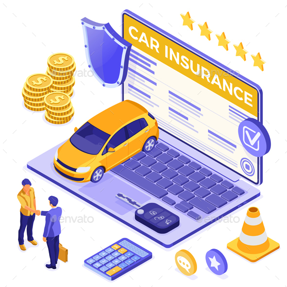 Online Car Insurance Isometric Concept